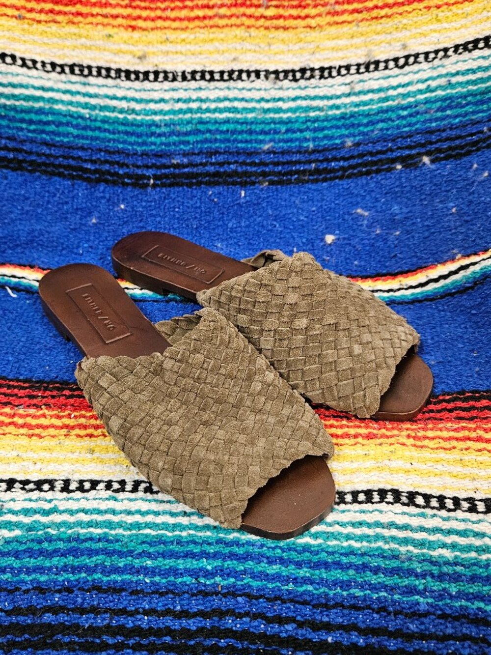 Either or woven leather suede huarache flats slides sandals size 9 size 40
